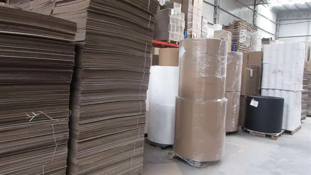 Sheet stacks and paper rolls held in one store, so printing and converting pull from the same stock.